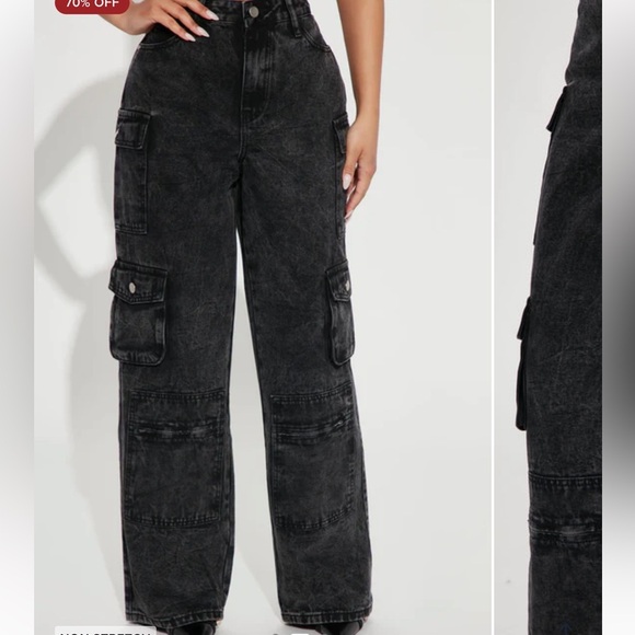 Acid Wash Cargo Jeans - Picture 2 of 6